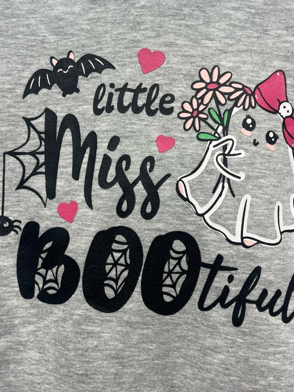 Miss BOOtiful Girls' Grey Halloween Hoodie with Tulle Pom-Pom Sleeves